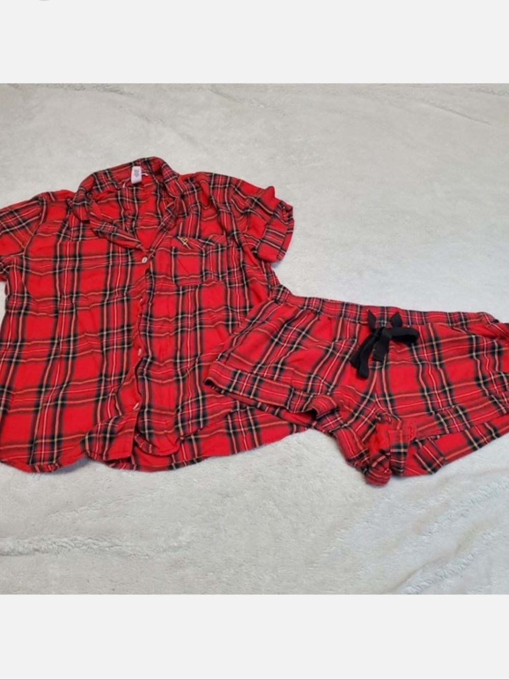 Victoria's Secret Red Green Plaid Classic‎ Sexy Pajama Top Shorts Set Pair Small